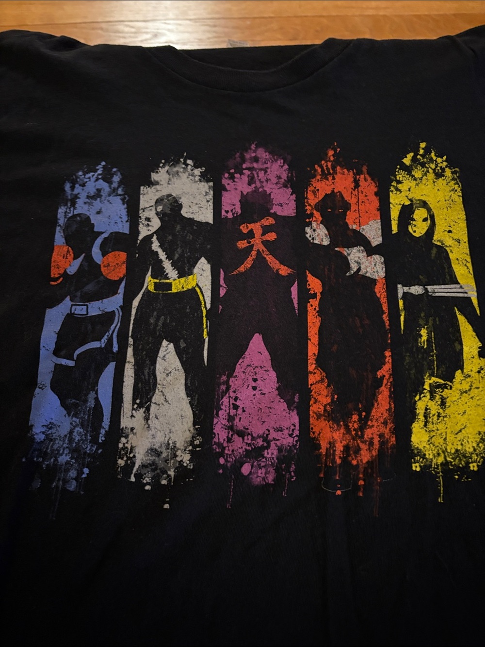 Black Graphic Men’s T-Shirt with Multicolor Character Print Shadow Villians